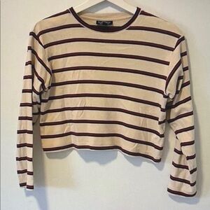 Striped Long Sleeve Top - Cream and Brown